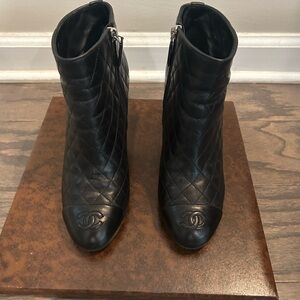 CHANEL Black Quilted Ankle Booties